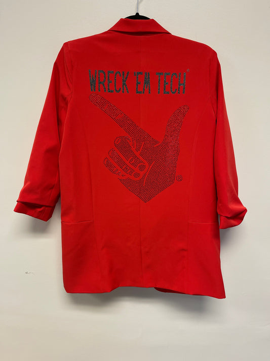 Licensed Game Day Blazer, Ruched Red, Texas Tech Wreck Em Tech Guns Up Hand