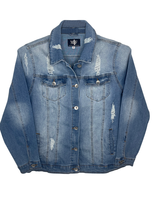 Jacket, Blue Denim Extended Size, Stretchy Faded, Walking Tiger