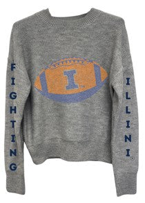 Licensed Game Day Sweater, Crewneck Gray, Univ of Illinois Fighting Illini Football