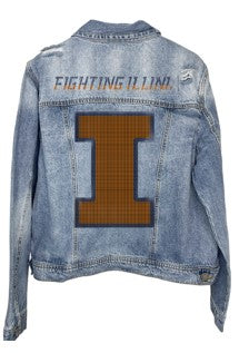 Licensed Game Day Jacket, Denim, Univ Of Illinois Faded Fighting Illini Large I
