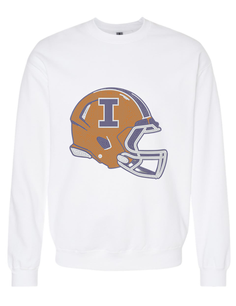 Licensed Game Day Sweatshirt, Crewneck White, University of Illinois Helmet